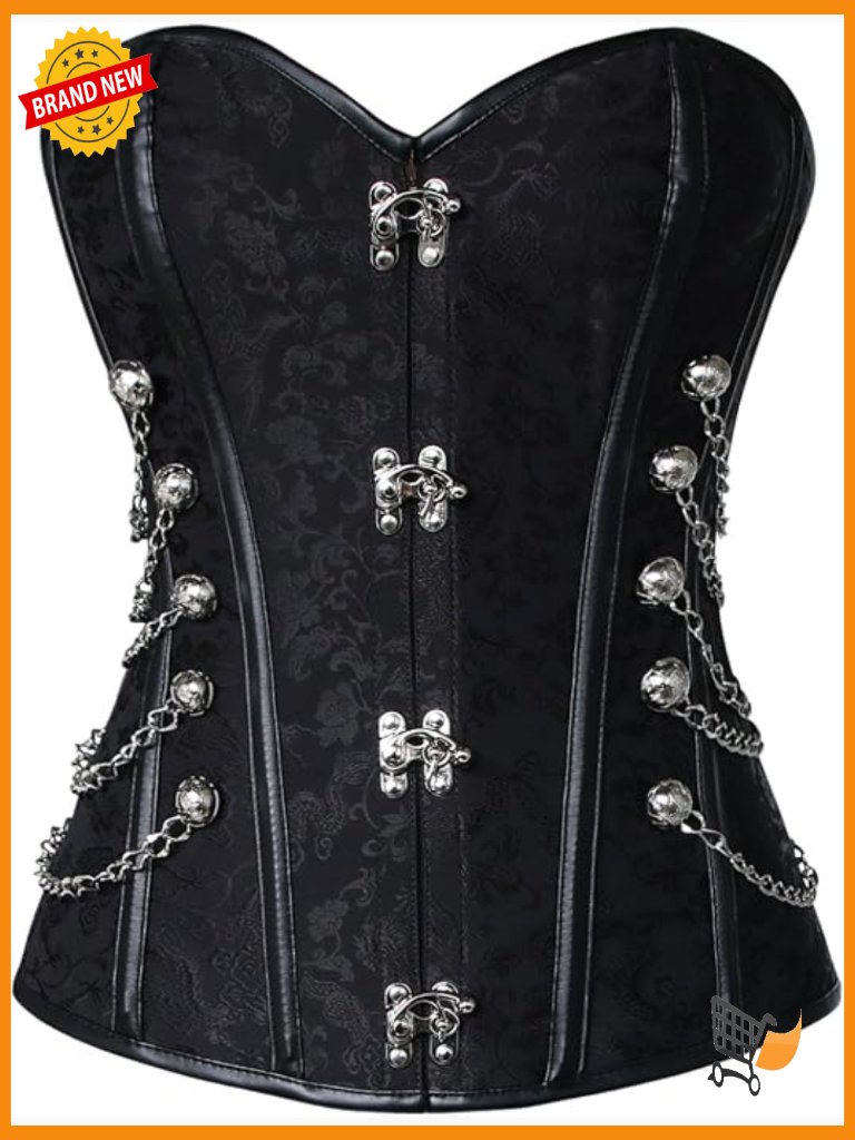 Spiral Steel Boned Steampunk Gothic Bustier Corset With Chains
